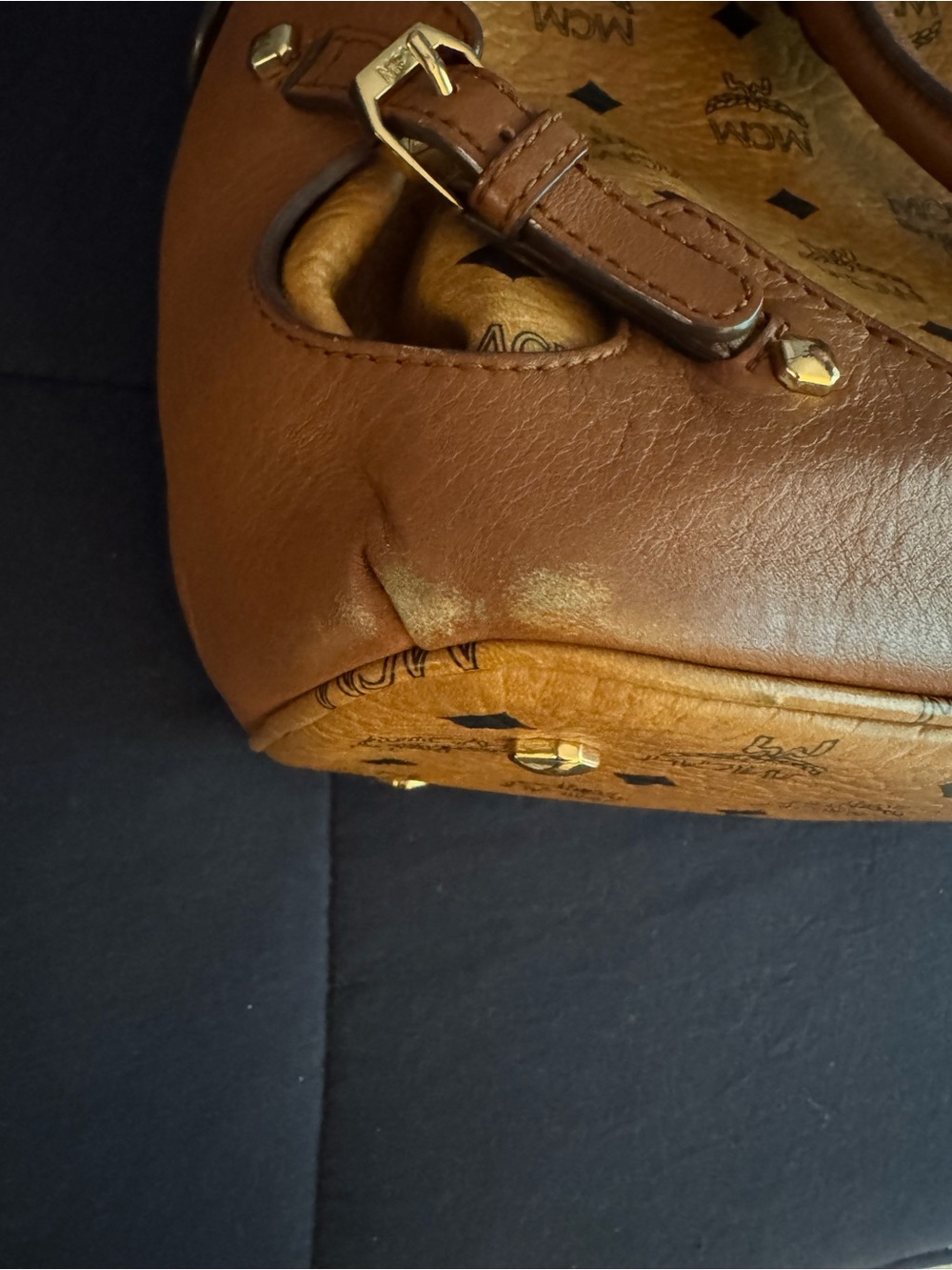 MCM Cognac Logo Visetos Satchel in Brown - Picture 6 of 10